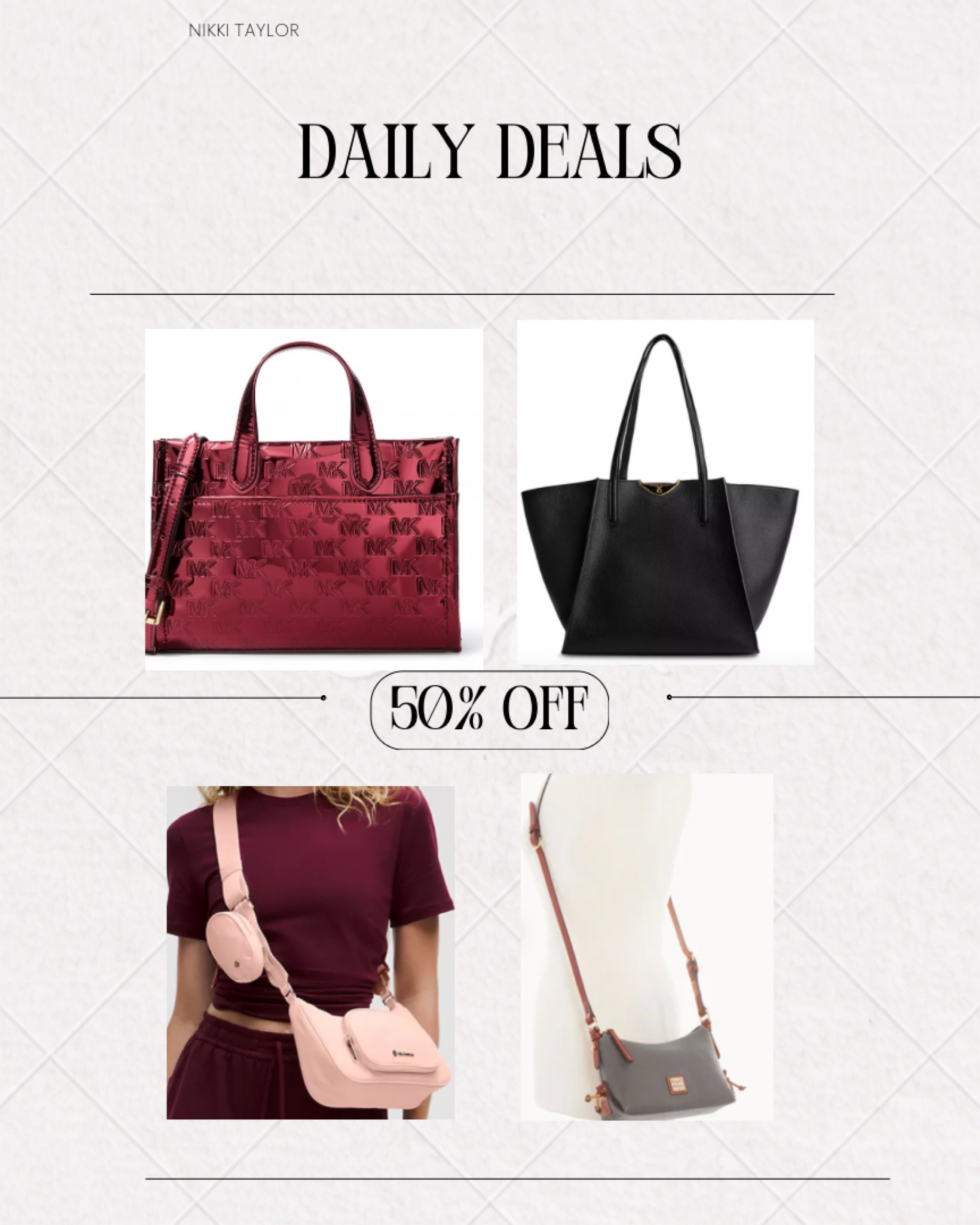 50% off bag sale!!!!  #handbag #bag #purse #sale #michaelkors #lululemon #dooney #zadig

#LTKItBag #LTKFindsUnder100 #LTKSaleAlert