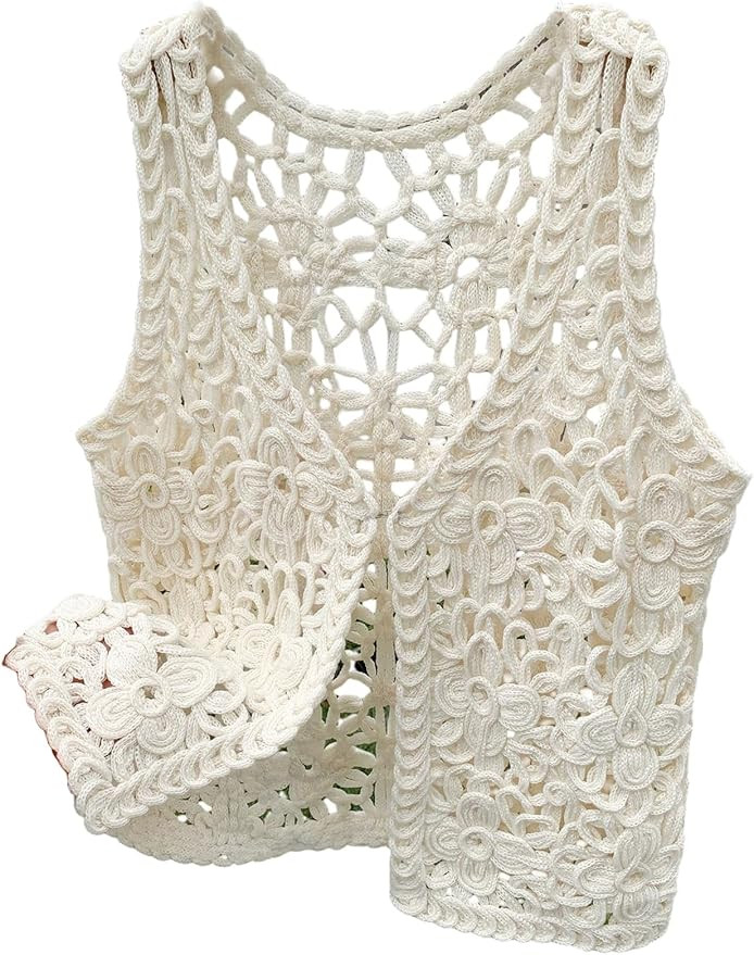 MakeMeChic Women's Boho Crochet Vest Tops Hollow Out Sleeveless Knit Beach Vacation Tops | Amazon (US)