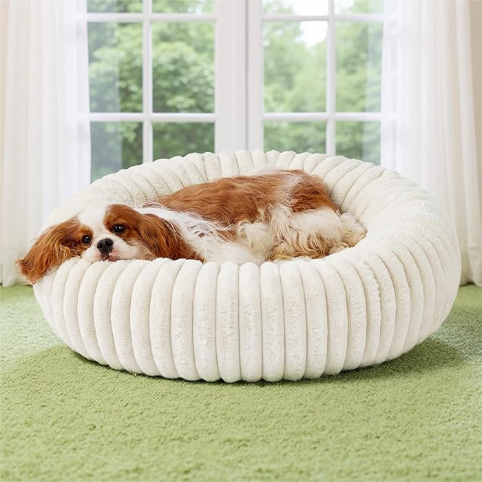 Bedsure Donut Medium Dog Bed - Washable Faux Fur with Corduroy Fleece & Anti Slip Bottom, Round P... | Amazon (US)