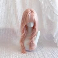 Women's Wig - Long Straight Light Rose Pink Neutral Gothic Style Short Bangs Hair Halloween Cosplay [Youthful] | Etsy (US)