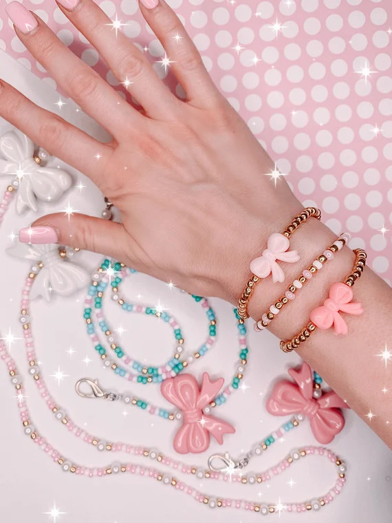 Cinderella Inspired Bow Bracelets, Pink Bow Bracelet | Etsy (US)