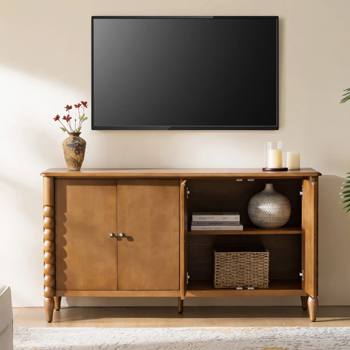 ALEX Transitional 4-Door Sideboard with Adjustable Shelves and Solid Wood Legs | Wayfair North America