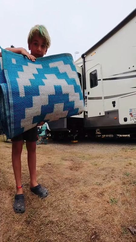 The perfect outdoor rug for camping leaf blower from Home Depot to clean off the rug for your RV 