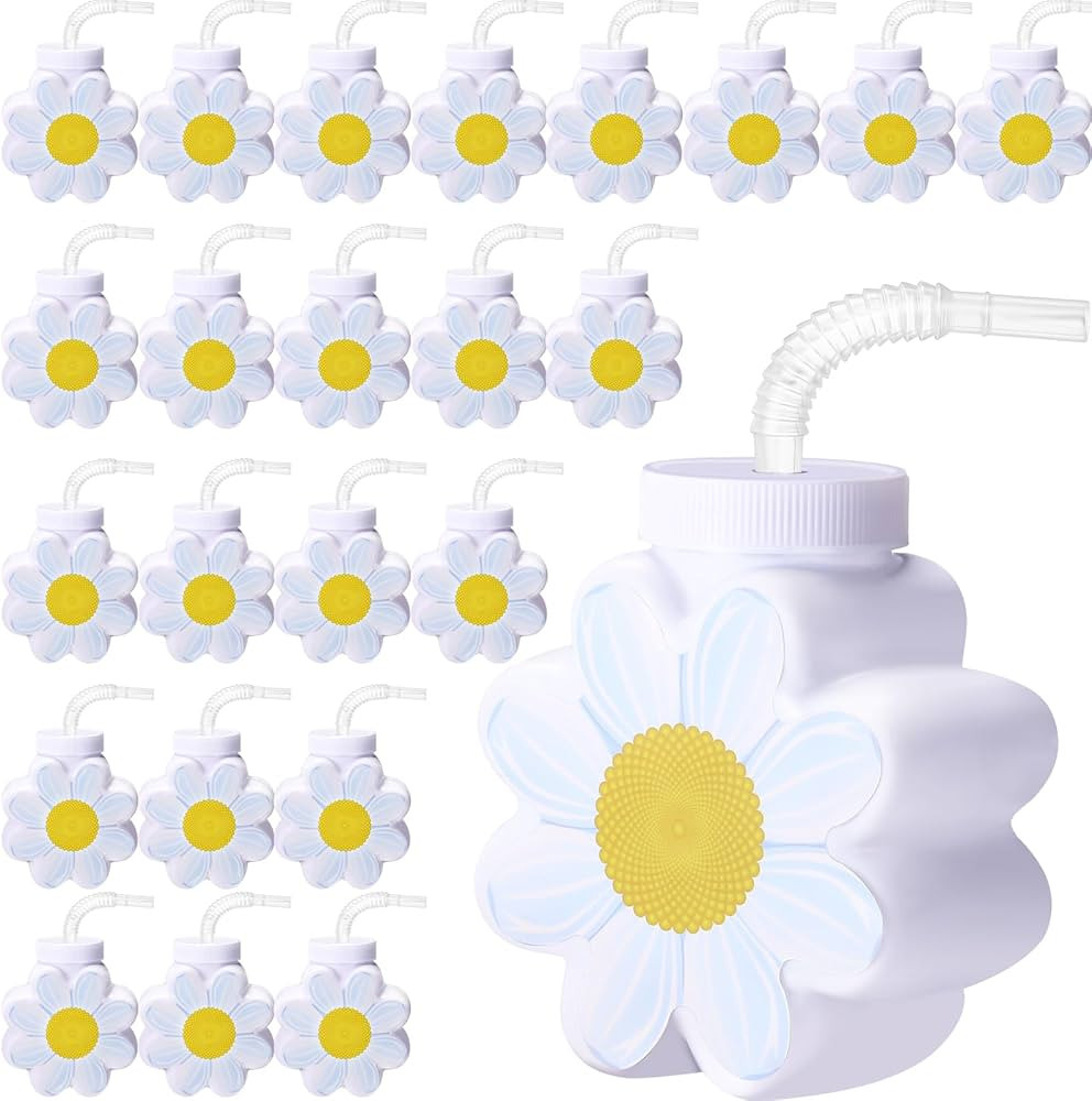 Domensi Daisy 10oz Flower Cups with Lids and Straws for Birthday, Themed Party, Wedding Baby Show... | Amazon (US)