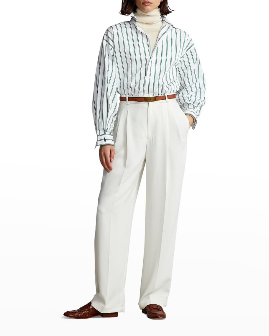 Polo Ralph Lauren Striped Blouson-Sleeve Cotton Shirt | Neiman Marcus