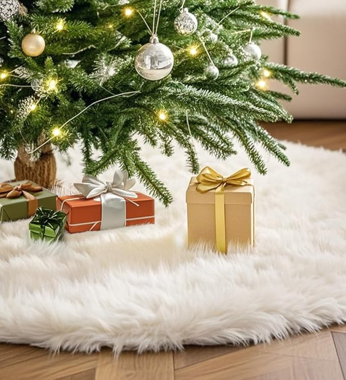 48 Inch Faux Fur Christmas Tree Skirt, Fluffy Plush Skirt for Christmas Tree, White Christmas Tre... | Amazon (US)