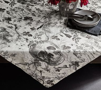 Skull Toile Embroidered Cotton Table Throw | Pottery Barn (US)