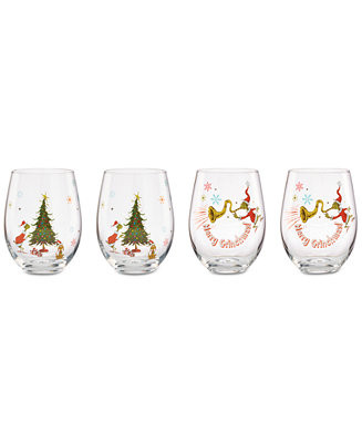 Lenox Grinchmas Stemless Wine Glasses, Set of 4 - Macy's | Macy's