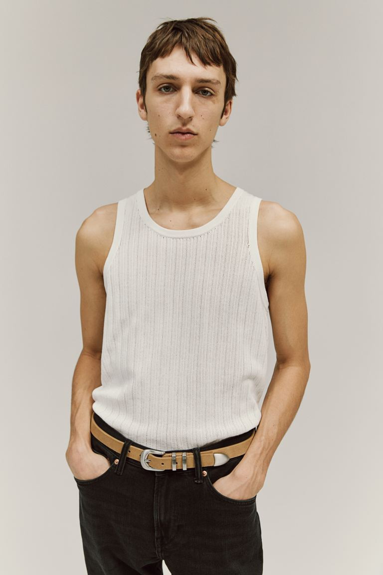 Slim Fit Knitted vest top - White - Men | H&M GB | H&M (UK, MY, IN, SG, PH, TW, HK)
