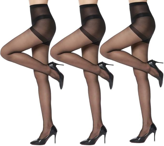 3 Pairs Women's Sheer Tights - 20D Control Top Pantyhose with Reinforced Toes… | Amazon (UK)
