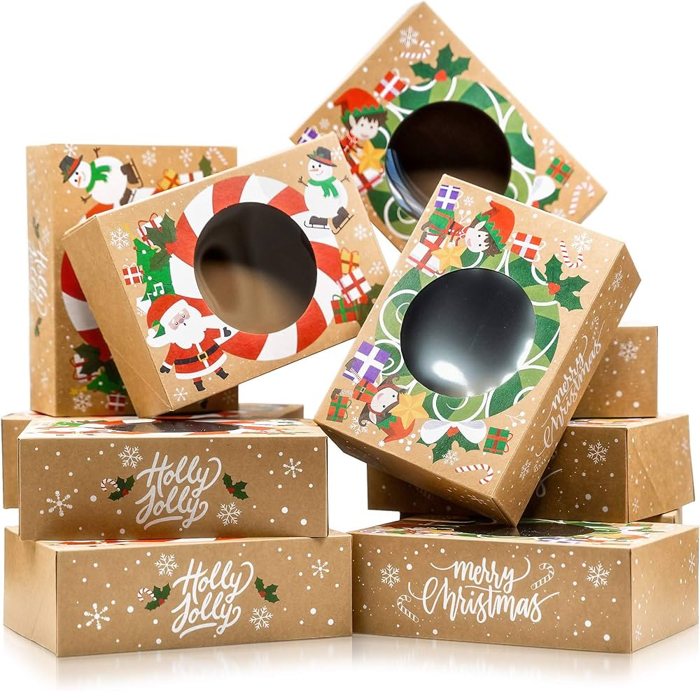 Christmas Cookie Boxes for Gift Giving - 12 Cookie Box Pack Kraft - Christmas Cookie Tins for Gif... | Amazon (US)