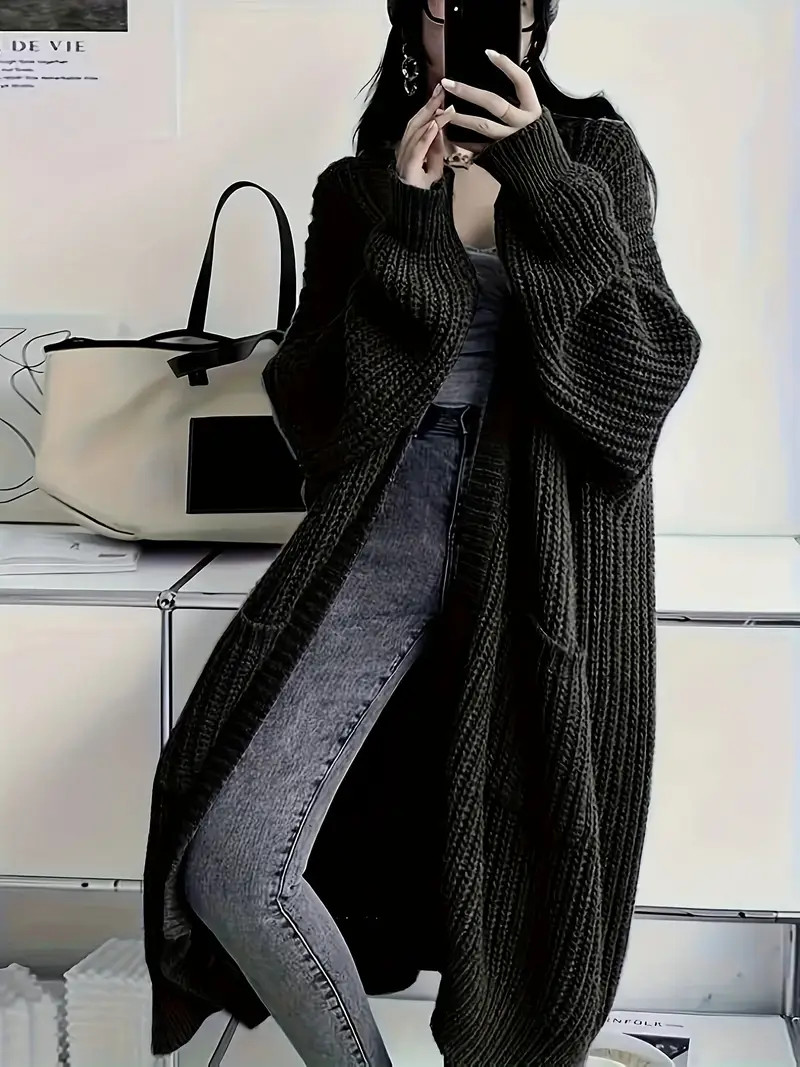 Solid Open Front Cardigan Casual Long Sleeve Drop Shoulder - Temu | Temu Affiliate Program