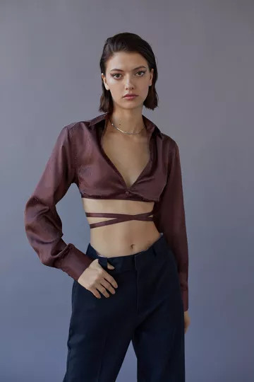 UO Hooked-Up Satin Cropped Top | Urban Outfitters (US and RoW)