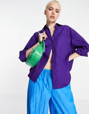 JJXX Jamie oversized poplin shirt in purple | ASOS (Global)