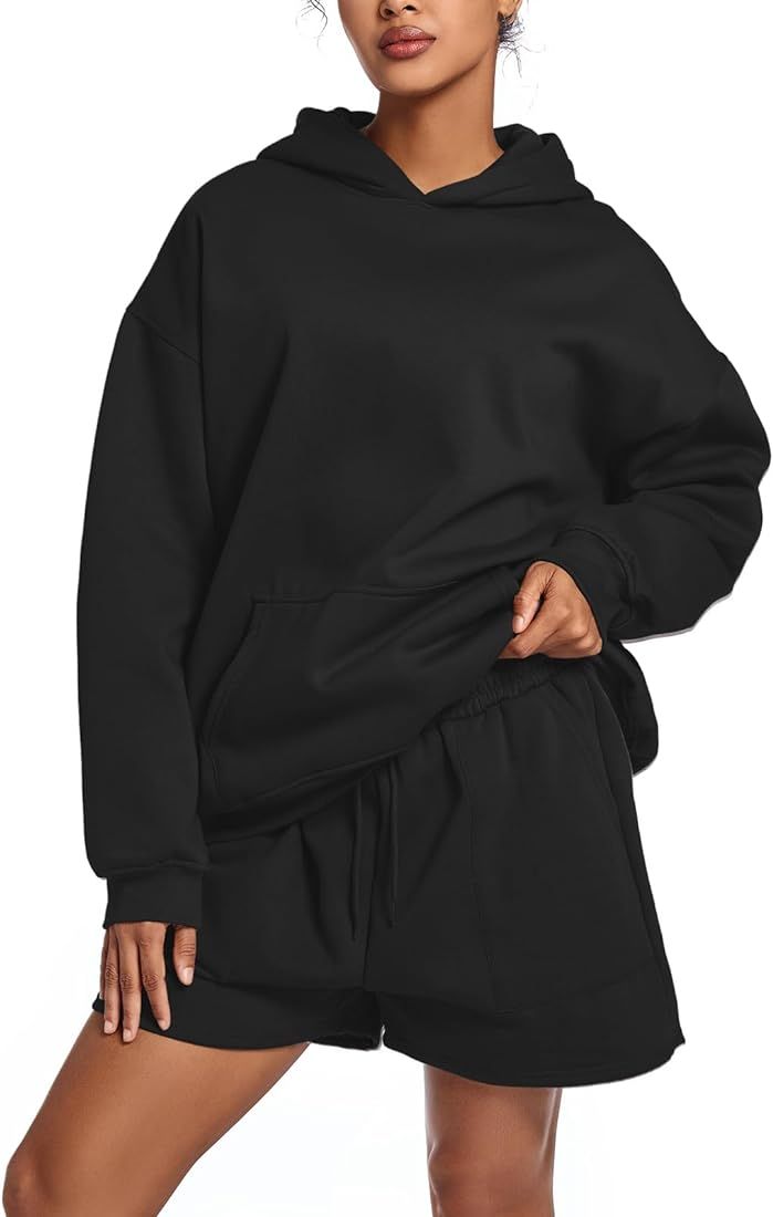 Tuislay 2 Piece Outfits Sets for Women Oversized Hoodie Sweatshirt Short Set Fleece Tracksuit Lou... | Amazon (US)
