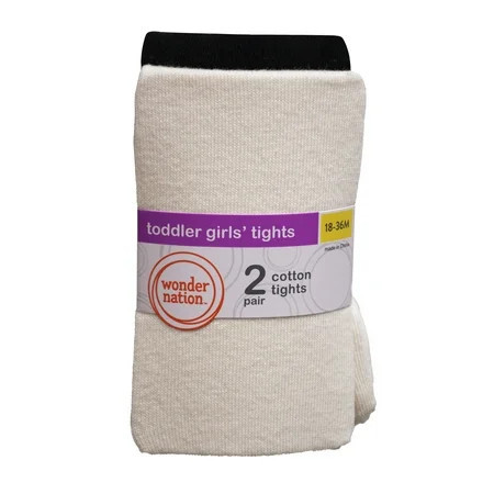 Wonder Nation Baby & Toddler Girls Flat Cotton Tights, 2 Pack, Sizes 0M-5T | Walmart (US)