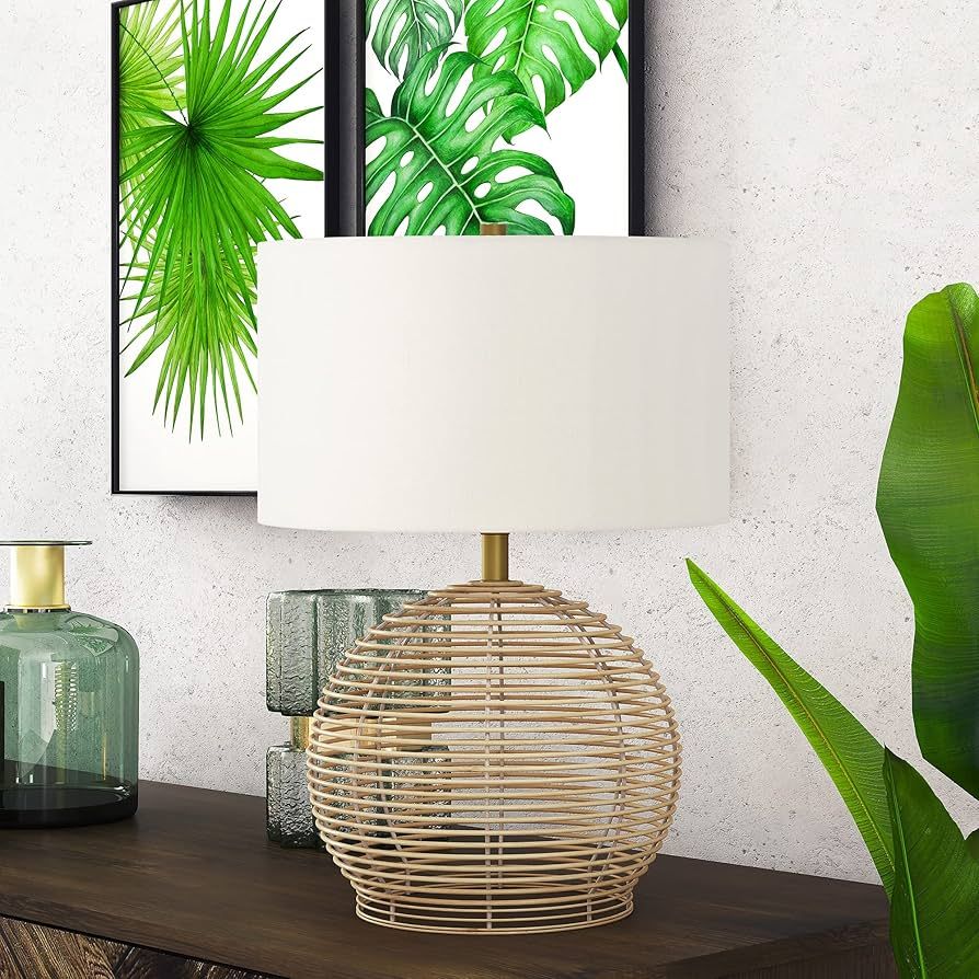 Henn&Hart 21.5" Tall Rattan Table Lamp with Fabric Shade in Rattan, for Home, Living Room, Bedroo... | Amazon (US)