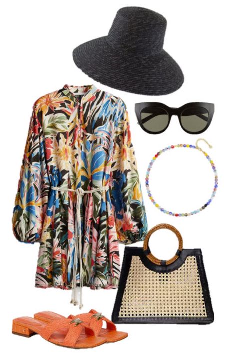 Summer outfit! 
.
Sun hat amazon finds tropical dress vacation outfit resort wear orange sandals straw hat raffia bag beaded necklace cat eye sunglasses 

#LTKSeasonal #LTKfindsunder50 #LTKstyletip