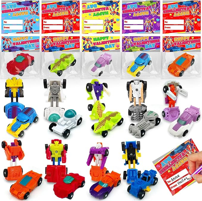 AMENON 28 Pack Valentines Day Gifts for Kids Transform Car Robot Toys Prefilled 14 Different Vehi... | Amazon (US)