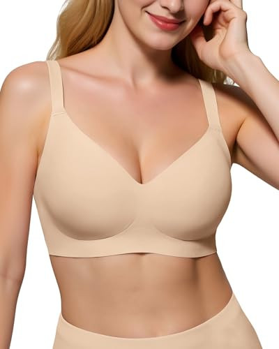 LUXMAY Wireless Comfortable Bra Seamless No Underwire Bras Full Coverage Push Up Women Wirefree Bras with Support Nude 34DDD | Amazon (US)