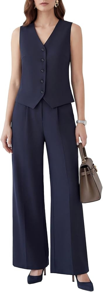 Women's 2 Piece Vest Pants Suits - Wrinkle-Free Waistcoat High End Business Dressy Outfits Formal... | Amazon (US)