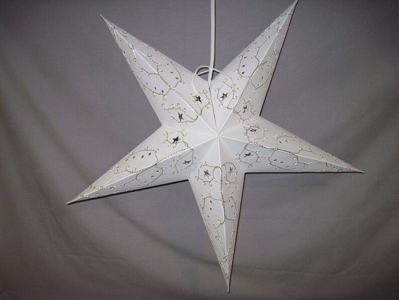 Star Paper Lantern White, Gold Thread, Embroidered, Christmas star, Paper Folding Lamp, Power Cor... | Etsy (US)