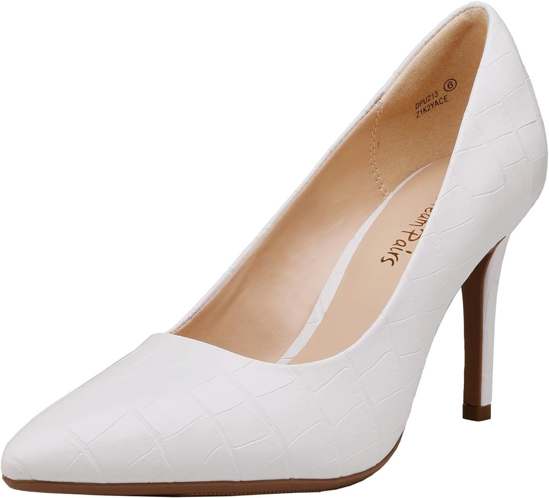 Amazon.com | DREAM PAIRS Women's DPU213 High Stiletto Heels Pointed Toe Pumps Shoes, White/Stone/... | Amazon (US)