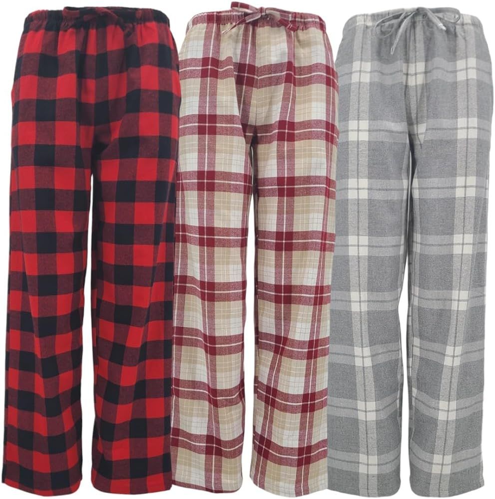 Sexy Basics Women's Lounge & Sleep PJ Pants/Soft Flannel Cotton Brush Long Pants - 3 Pack | Amazon (US)