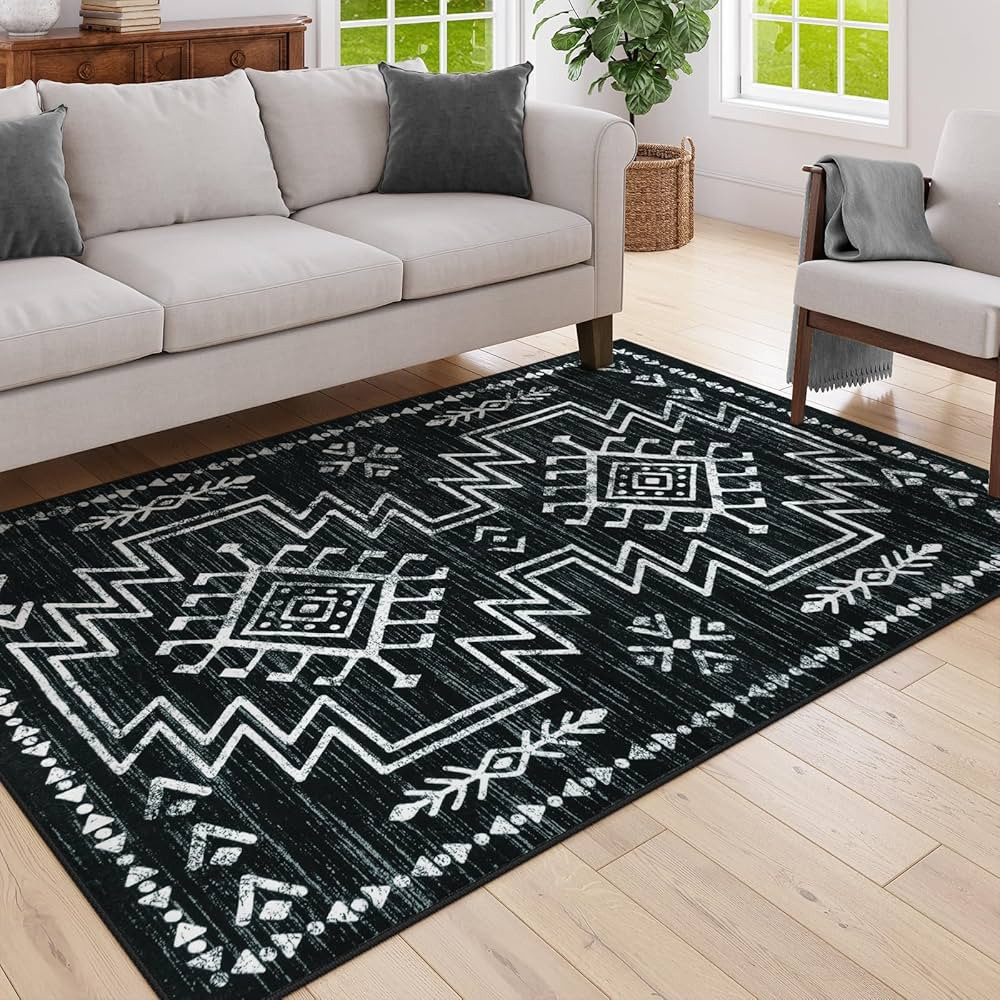 Lahome 5x7 Black Aztec Rug for Bedroom, Moroccan Washable Soft Rugs for Living Room, Stain Resist... | Amazon (US)