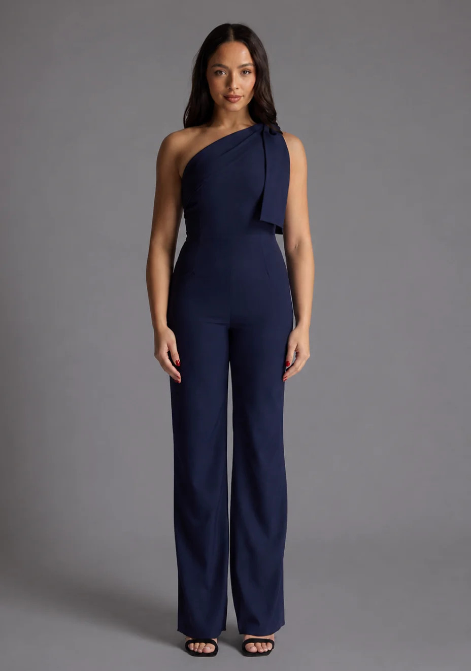 Gracie | Petite One Shoulder Wide Leg Navy Jumpsuit | VSPR UK