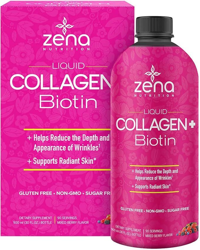 Zena Liquid Collagen + Biotin: 2500mg Collagen, 5000mcg Biotin, Verisol Formula | Hair, Skin, Nai... | Amazon (US)