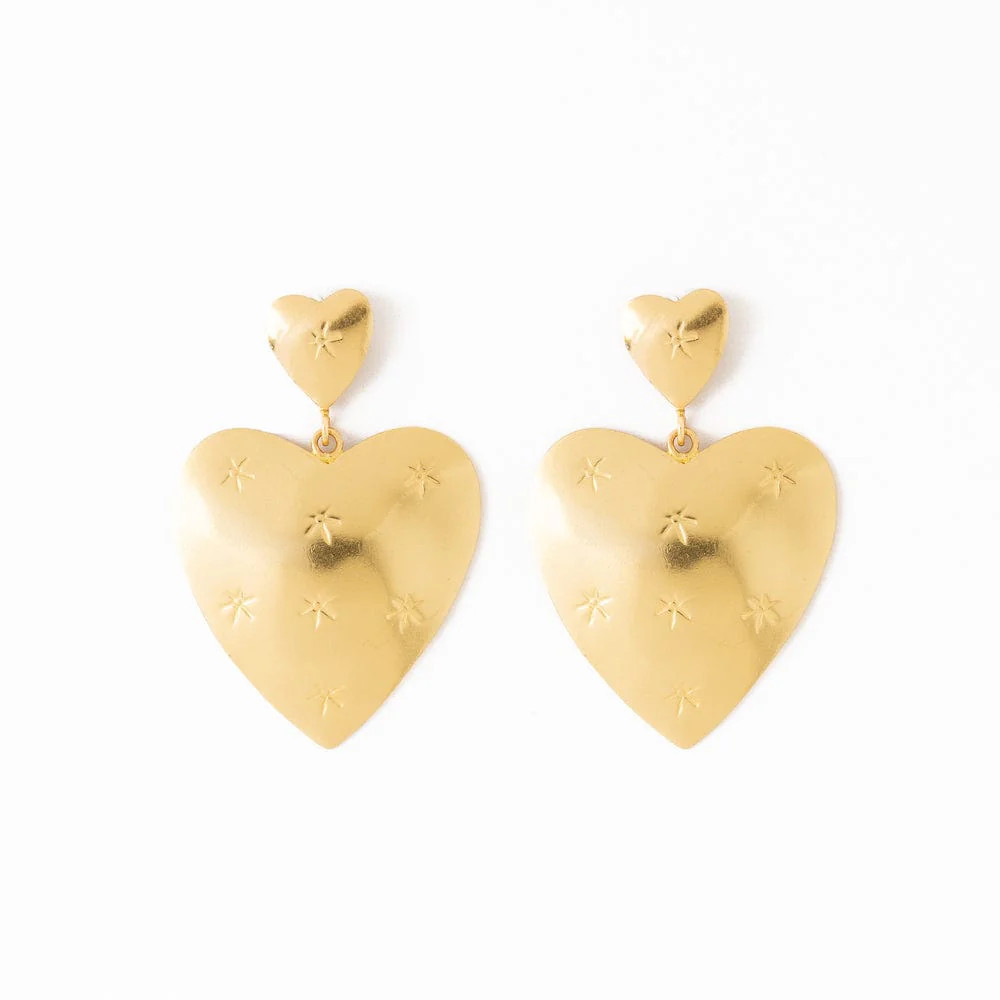 Laura Dangle Heart Earrings Brass | INK+ALLOY