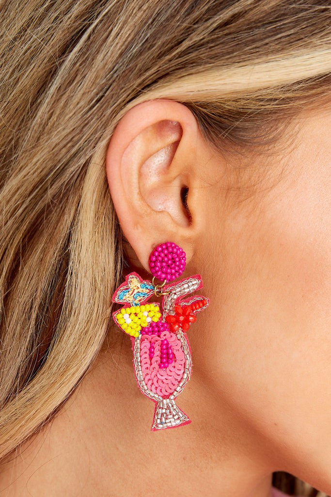 Pink Drink Fuchsia Beaded Earrings | Red Dress 