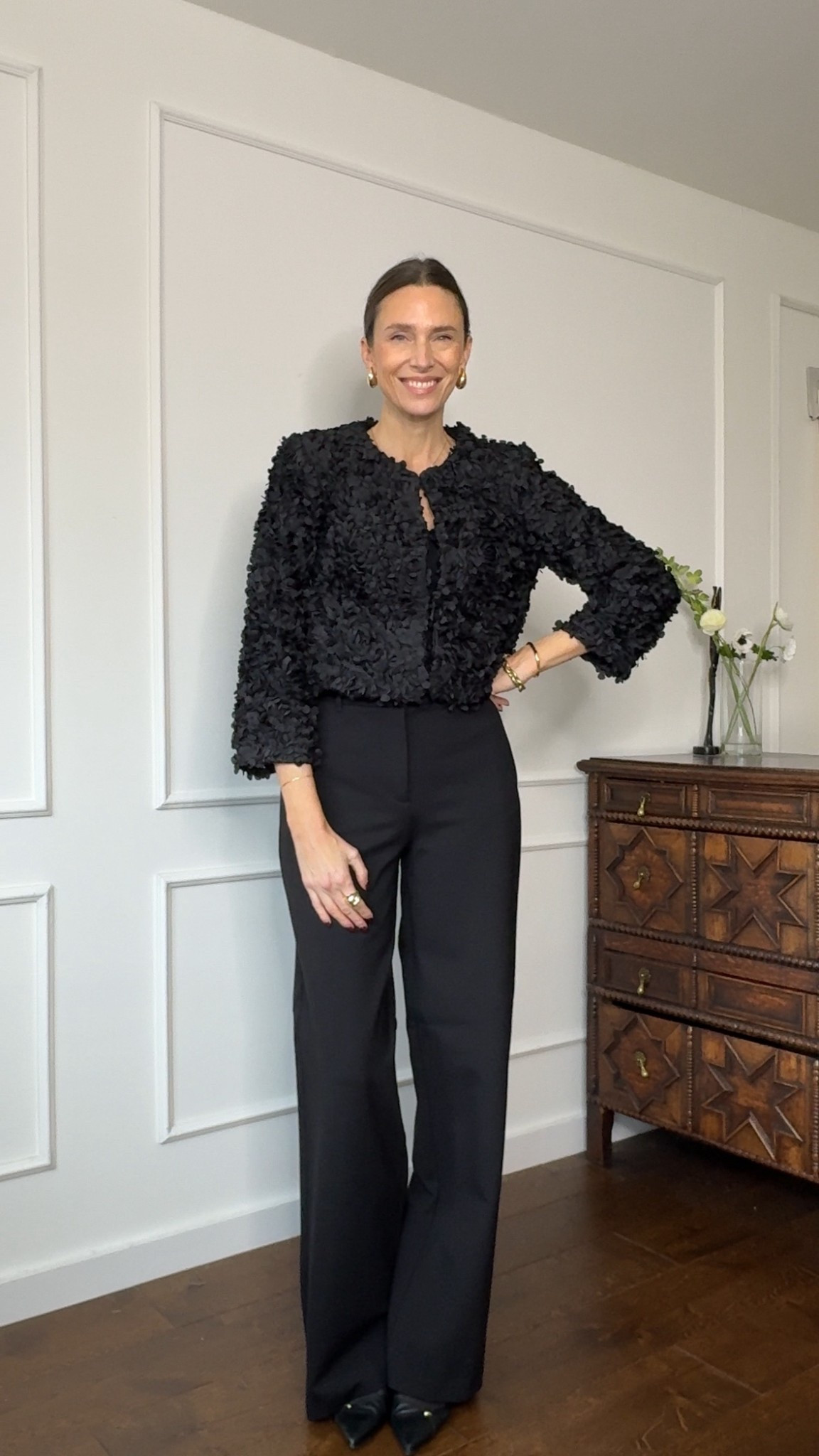 A little black jacket with a difference. And one that you’ll pull out again and again over the years. 

I’m wearing a UK 8. I usually size up to a 10 in coats and jackets but I wanted this one to be quite fitted and the 8 is perfect for me. 

I’m wearing a UK 10 long in the trousers and they’re nice and long 👌🏻

#LTKstyletip #LTKparties

#LTKSeasonal #LTKFindsUnder100 #LTKOver40