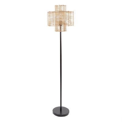 64" Cyndi Rattan Silverwood Floor Lamp (Includes LED Light Bulb) Black/Tan - Decor Therapy | Target