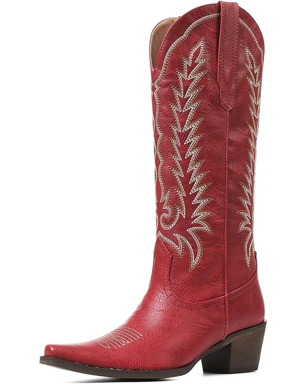 Cowboy Boots for Women: Embroidered Western Knee High Boots Women - Pointed Toe Chunky Heel Cowgi... | Amazon (US)