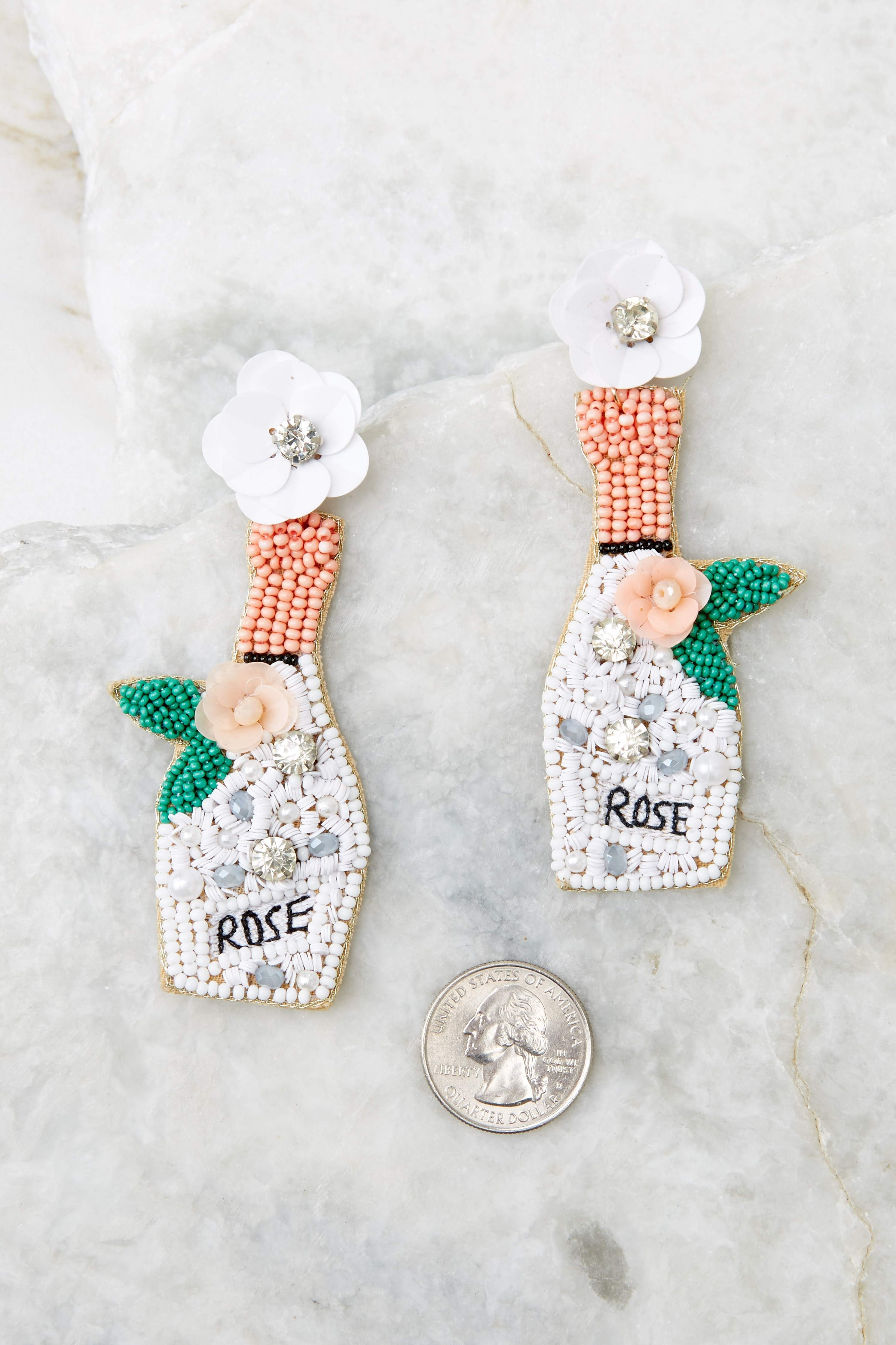 Smell The Rosé White Beaded Earrings | Red Dress 