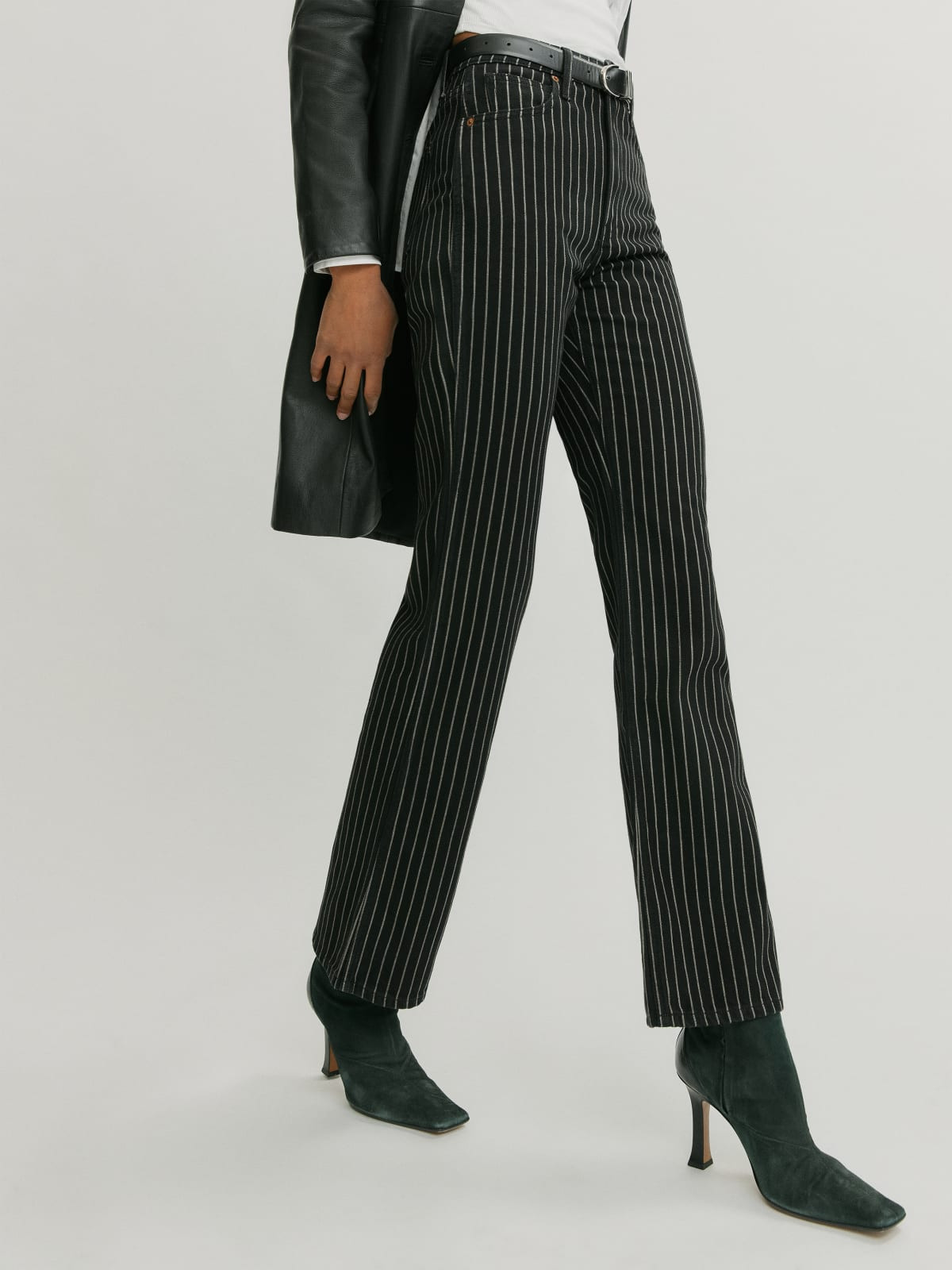 Georgia Pinstripe High Rise Flare Jeans | Reformation (Global)