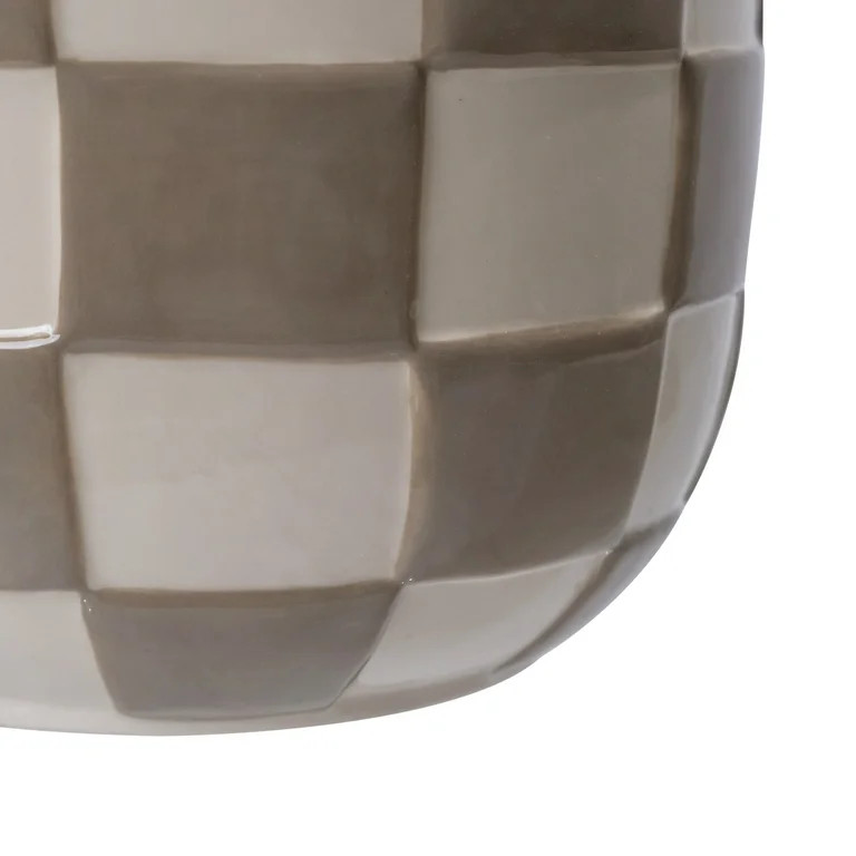 Mainstays Lennon 6" x 6" x 4.5" Round Birch Gray Checkered Ceramic Planter | Walmart (US)