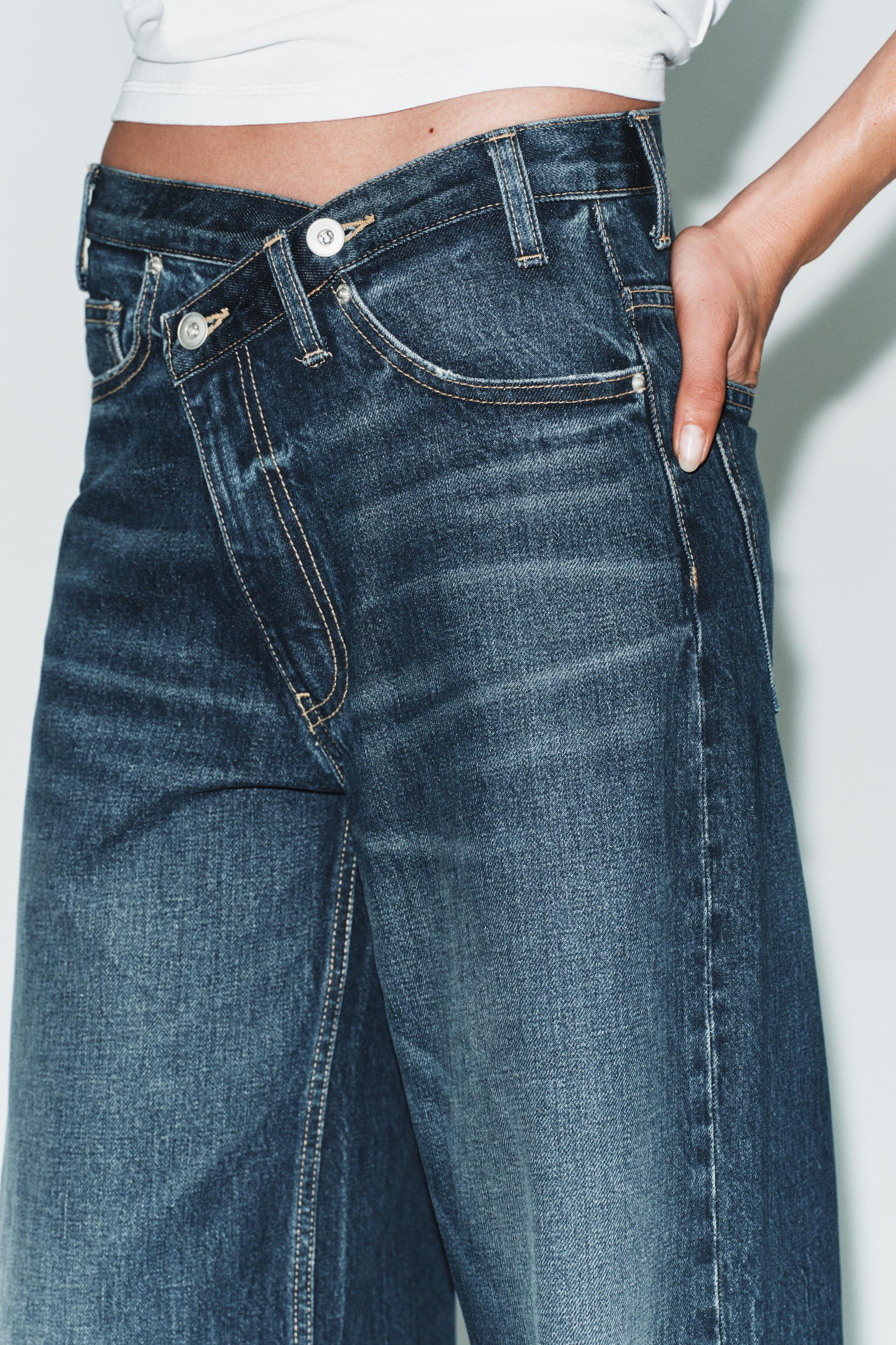 TRF HIGH-WAIST CROSSOVER WAIST WIDE LEG JEANS | Zara US