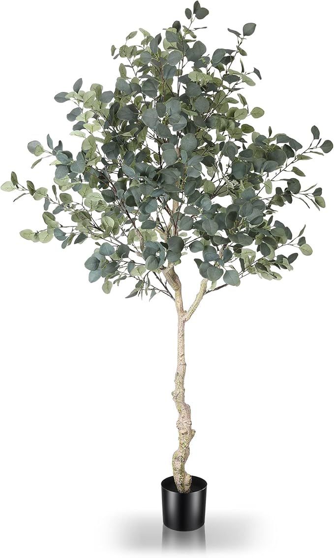 6ft Artificial Eucalyptus Tree in Plastic Nursery Pot, Tall Faux Eucalyptus Stems Fake Plants wit... | Amazon (US)