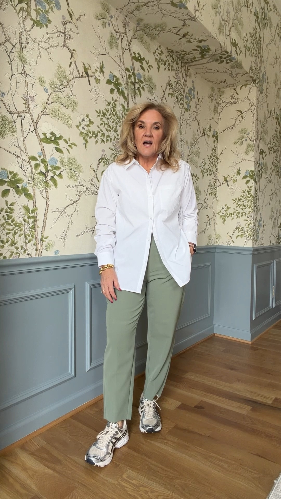 European travel this spring? These pieces are perfect 
Endless pant size 8 petite 
Knit jacket I’m in a medium and could wear the small 
White performance poplin blouse I sized down to a small 
Striped performance blouse is a medium 
Cashmere boatneck size medium 
ASICS sneakers are sporty comfy and have a silver metallic trim 
Ecco white sneakers true to size 
Merlot flats true to size 
Crossbody bag! A must  

#LTKOver40 #LTKPetite #LTKTravel