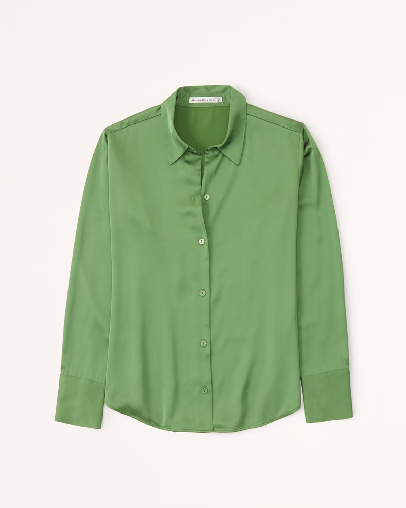 Long-Sleeve Satin Button-Up Shirt | Abercrombie & Fitch (US)