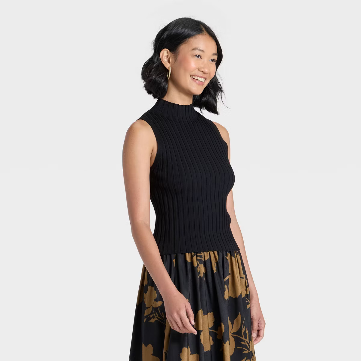 Women's Mock Neck Ribbed Sweater Tank - A New Day™ Oatmeal L | Target