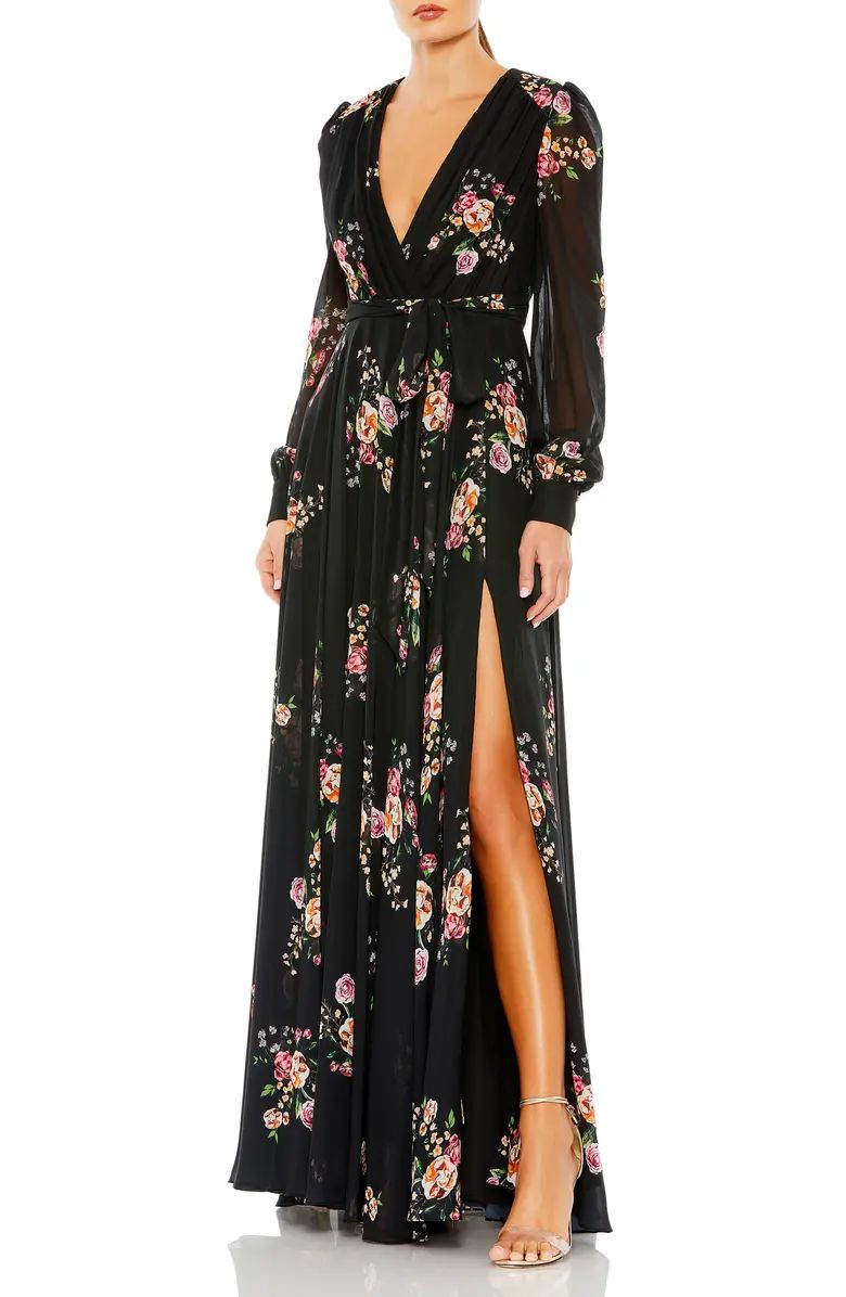 Floral Long Sleeve Empire Waist Chiffon Maxi Dress | Nordstrom