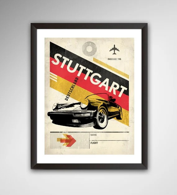 PORSCHE / STUTTGART Travel Poster  • Fine Art Print • Home Decor • Retro Design • German ... | Etsy (US)