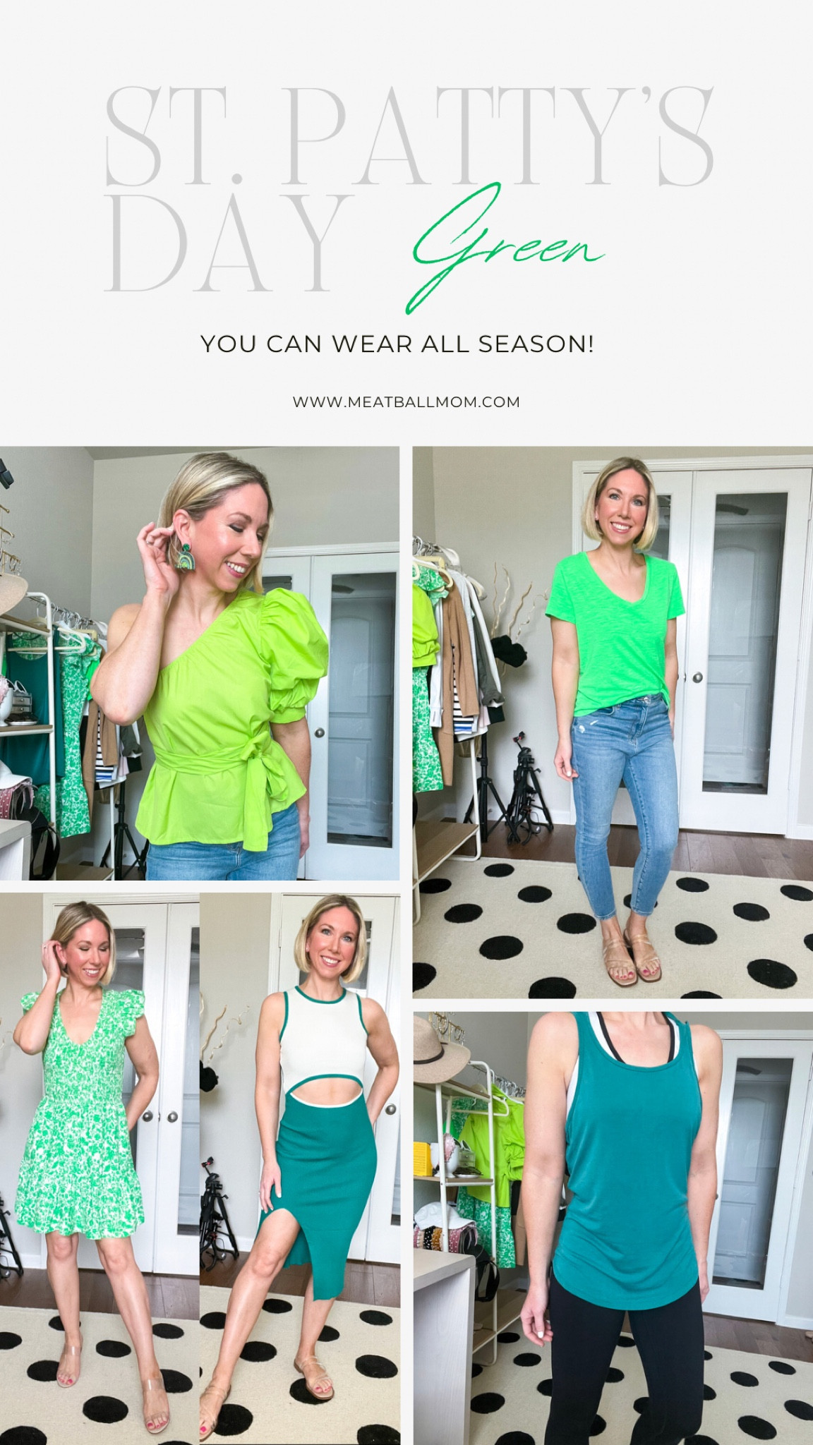 ST. PATRICK’S DAY OUTFITS 

Some green for St. Patty’s Day that you can wear all Season! 

Outfit Details:

Cutout midi ribbed bodycon dress with clear slide sandals. Dress is true to size (wearing size small) and comes in lots of colors as well. 

Green ruffle smocked dress paired with strappy heels. Dress runs true to size (wearing size small) and also comes in pink and white. 

Short sleeve v-neck t-shirt, jeans and sandals. Tee comes in lots of colors but love this vibrant green color.  I sized up one to a Medium for looser fit. Would pair great with shorts for summer. 

Lime green puff sleeve one shoulder blouse paired with St. Patty’s Day earrings, jeans and mules.  Top also available in dark green and other colors - is true to size (wearing size small). 
Earrings are light weight and come in a pack of 4. Top would look great on vacation or in the Summer with shorts, capris or for a date night!

Green workout top with leggings. Top comes in lots of colors including lighter green; runs true to size (wearing small).






St Patrick’s day outfit , st patty’s day outfit , green outfit , #ltkfit #ltkunder50 #ltkshoecrush , amazon fashion , amazon finds , target style , target finds , sandals , #ktktravel

#LTKSeasonal #LTKunder50 #LTKsalealert