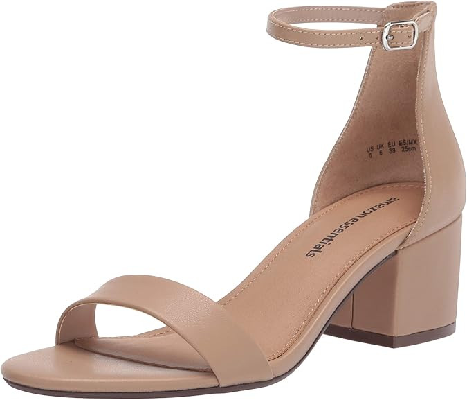 Amazon.com: Amazon Essentials Women's Two Strap Heeled Sandal, Beige, Faux Leather, 8 : Clothing,... | Amazon (US)