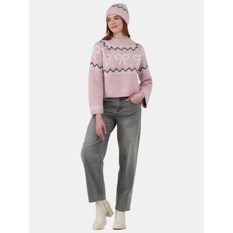 No Boundaries Fairisle Jacquard Pullover and Beanie Set, 2-Piece, Women's and Women’s Plus - Wa... | Walmart (US)