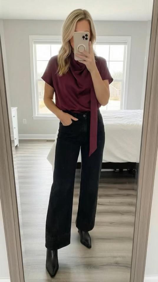 It started as a regular workday… and then this outfit changed the mood.

A burgundy silk top — soft, polished, and just bold enough — paired with classic black office pants. Nothing flashy. Nothing complicated. Just one of those combinations that makes you stand a little taller and feel instantly put together.

This is the outfit for meetings that turn into dinners, long days that deserve a little confidence boost, and moments when you want to look professional but still feel feminine and powerful.

Quietly confident. Effortlessly chic. Exactly how workwear should feel. ❤️🖤

burgundy silk top, black office pants, chic workwear outfit, elevated office style, polished professional look, modern work fashion, feminine workwear, office to dinner outfit, classic wardrobe staples, LTK work style


#LTKdayinmylife #LTKootd #LTKmomlife